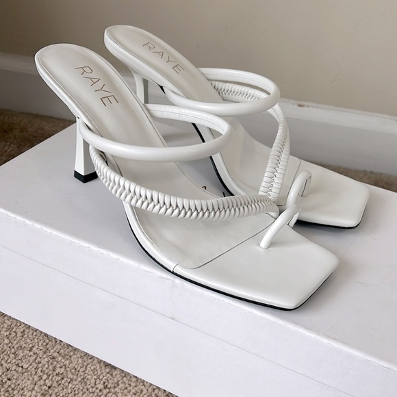 NIB Raye Harmony Square Toe Strappy Braided Heel in White - Picture 2 of 9